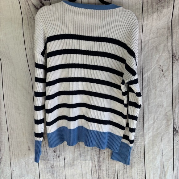 Vineyard Vines Ribbed Blue and White Striped Sweater Embroidered details Medium - Picture 3 of 7